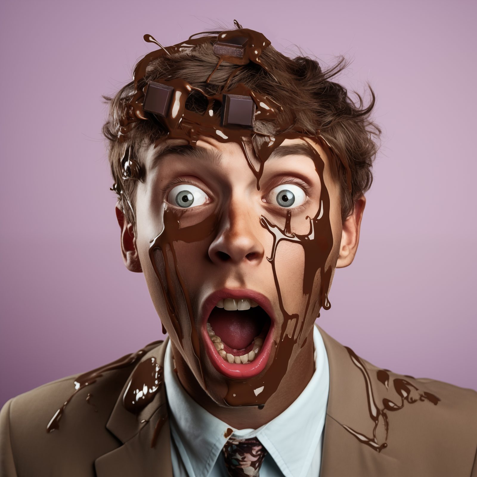 Man covered in melted chocolate