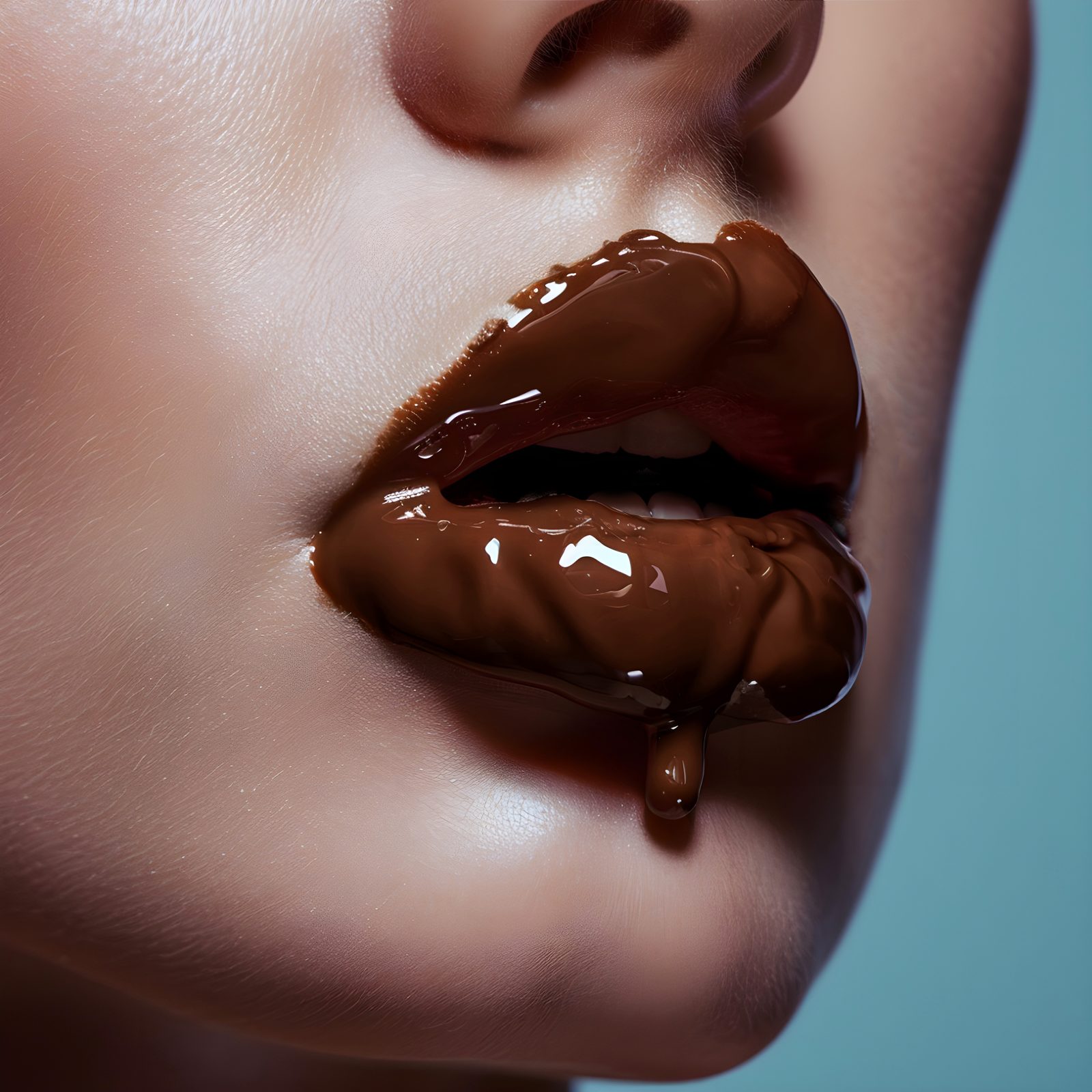 Lips covered in chocolate