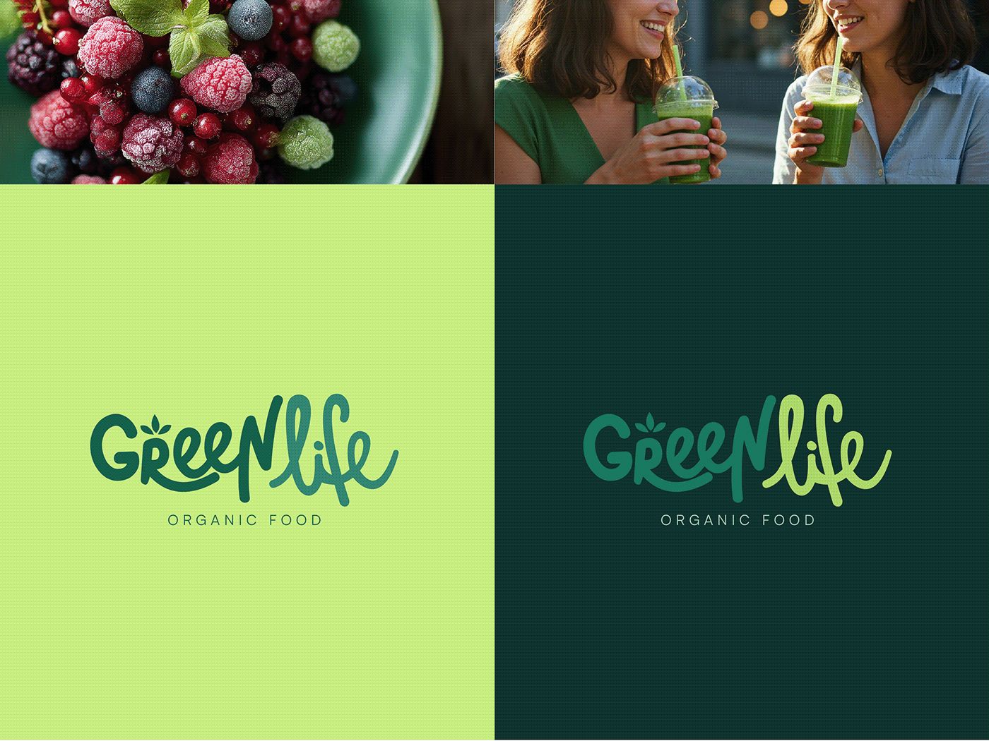 GreenLife hand-lettered logo on lime and forest green