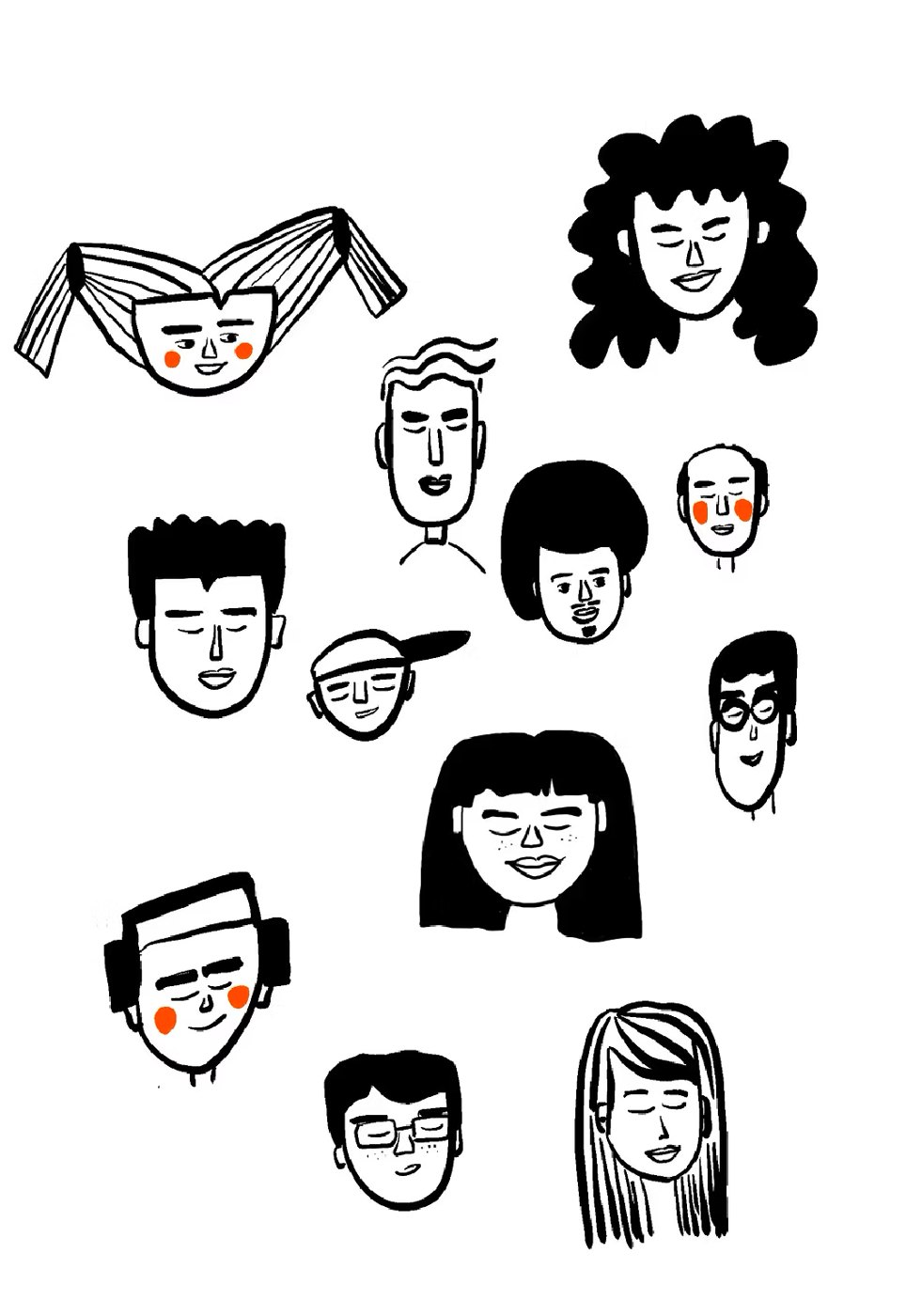 100 Humans, hand-drawn faces