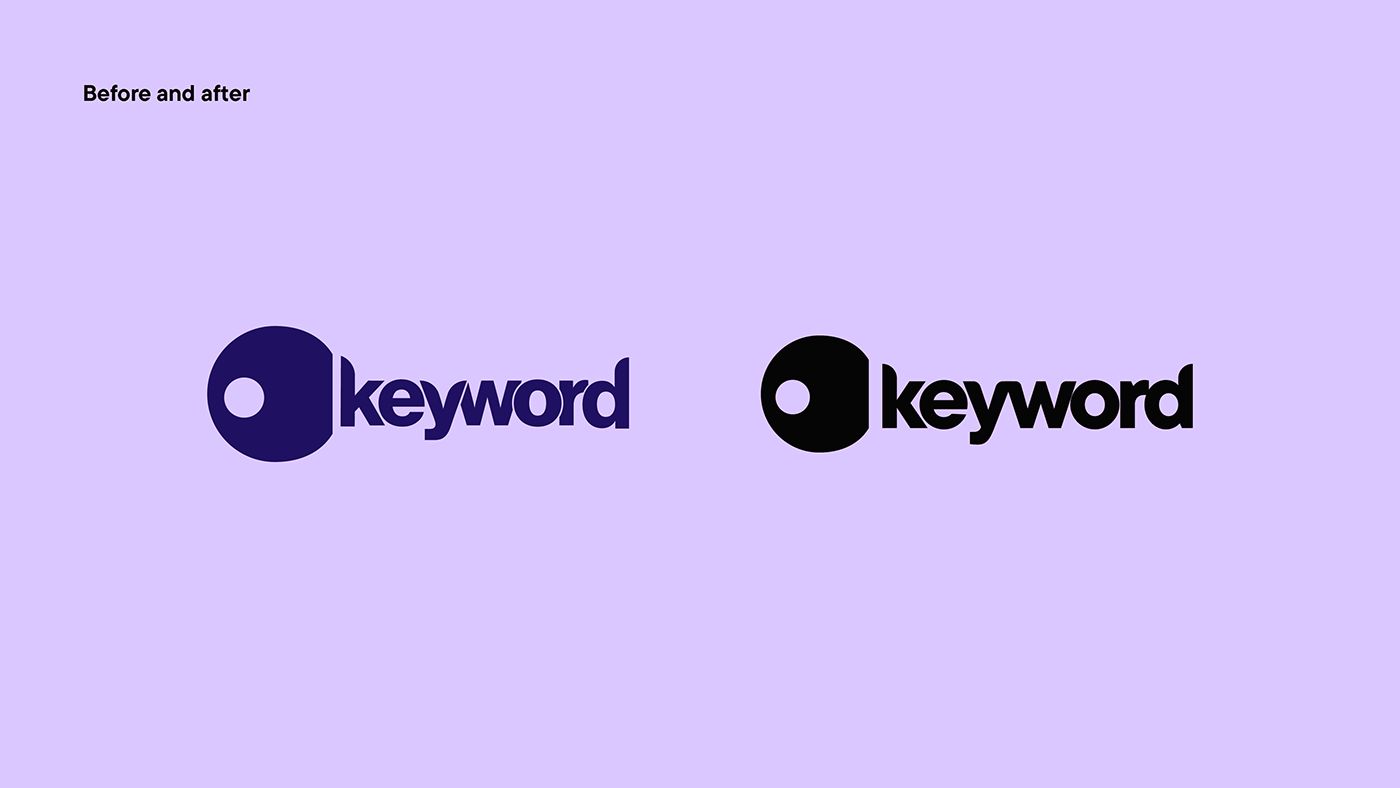 Before and after of the Keyword logo